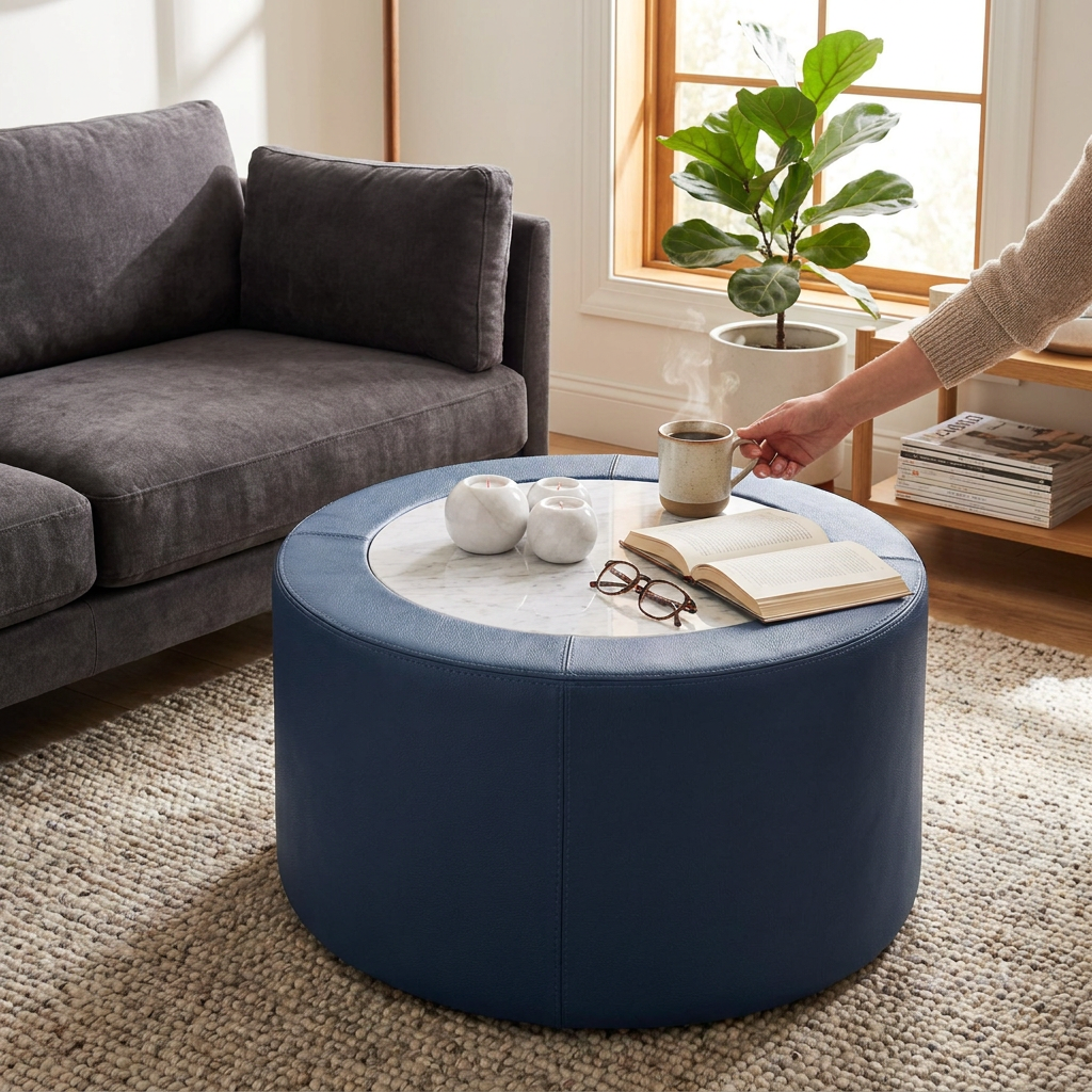 Roma Leather Marble Coffee Table - lifestyle