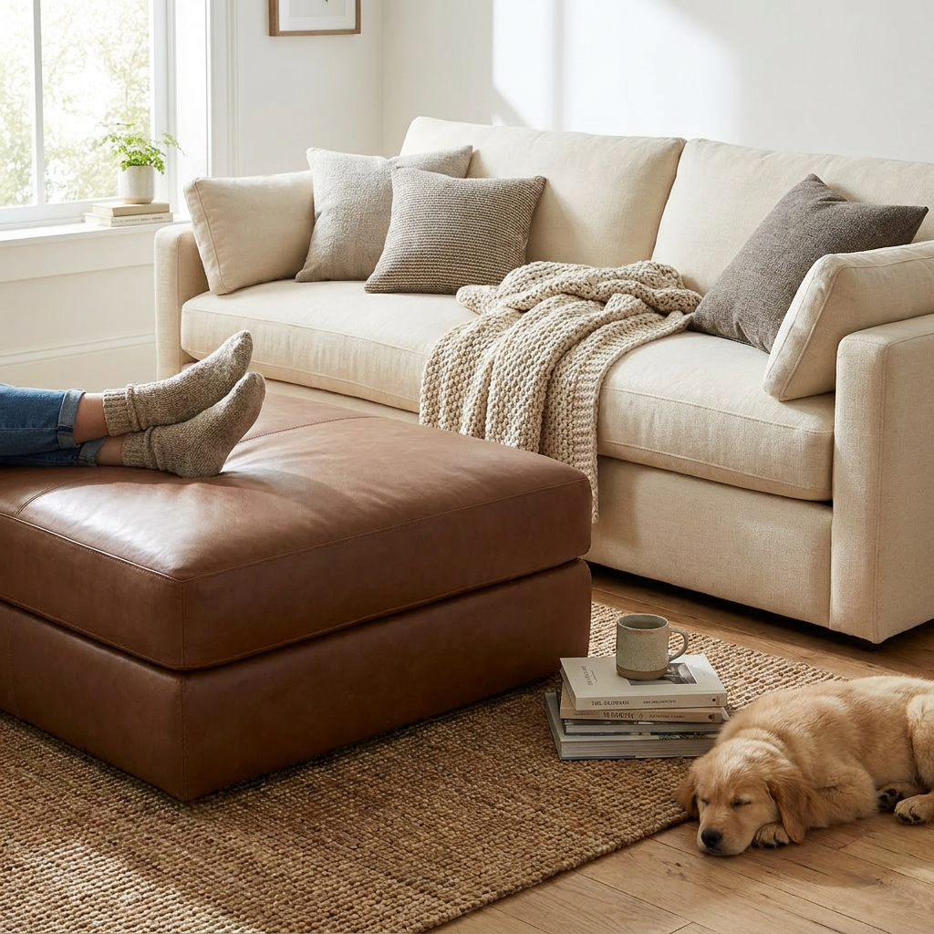 Ottoman 53x39 Leather Florida - lifestyle