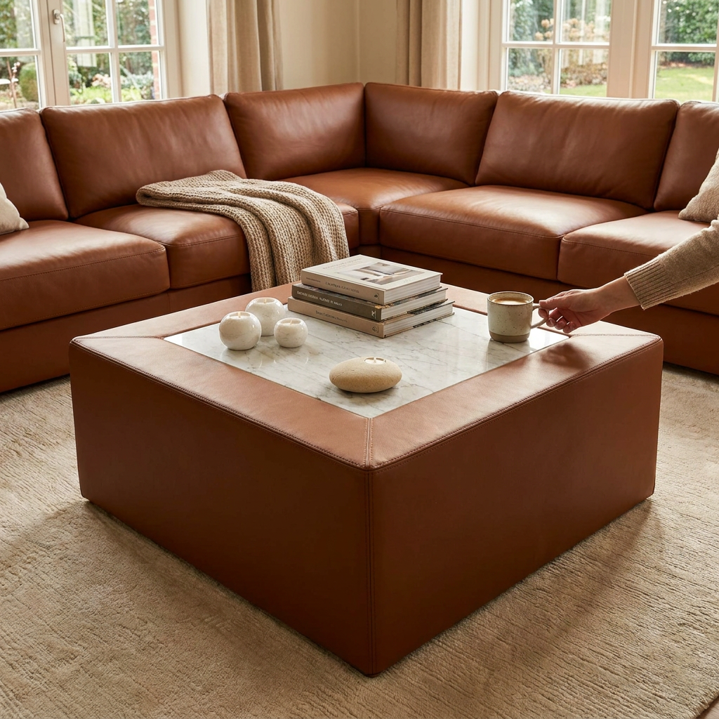 Matera Leather Marble Coffee Table - lifestyle