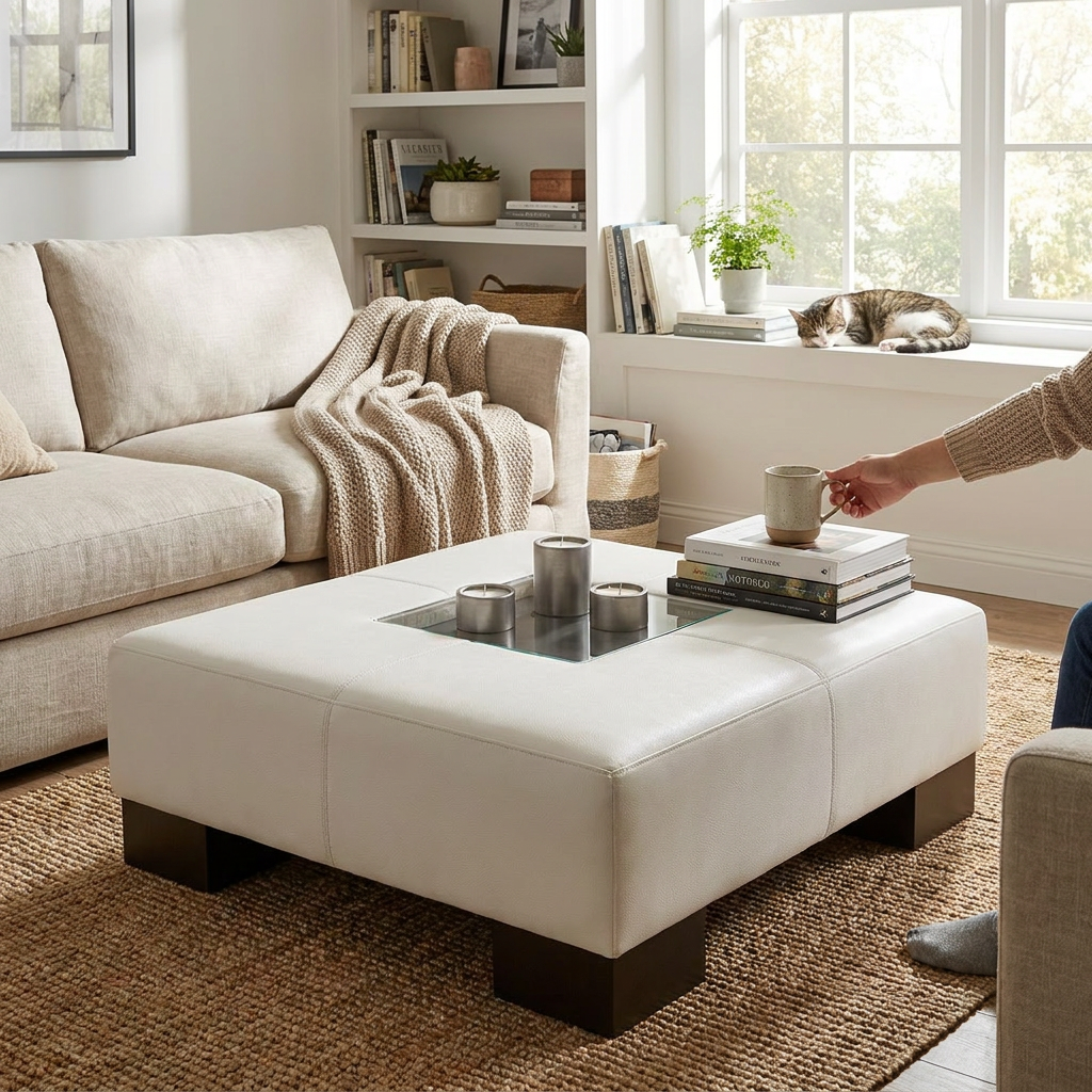 Como Leather Coffee Table - lifestyle