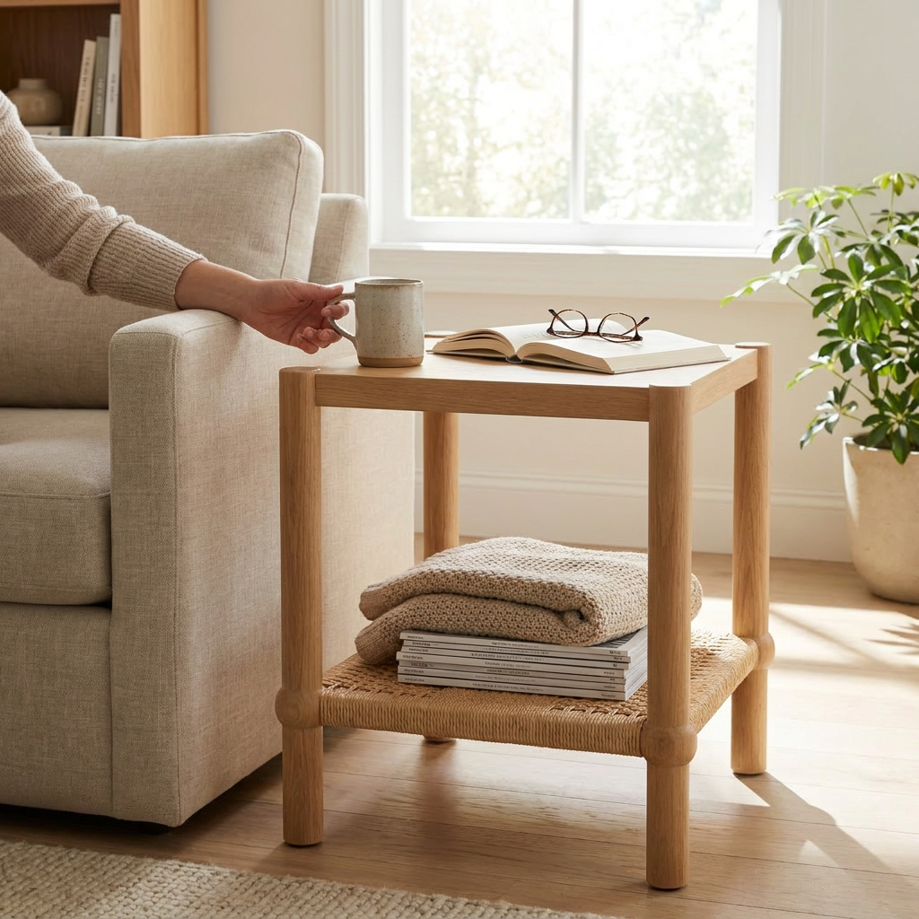 Wood 2-Tier Coastal Side Table - lifestyle