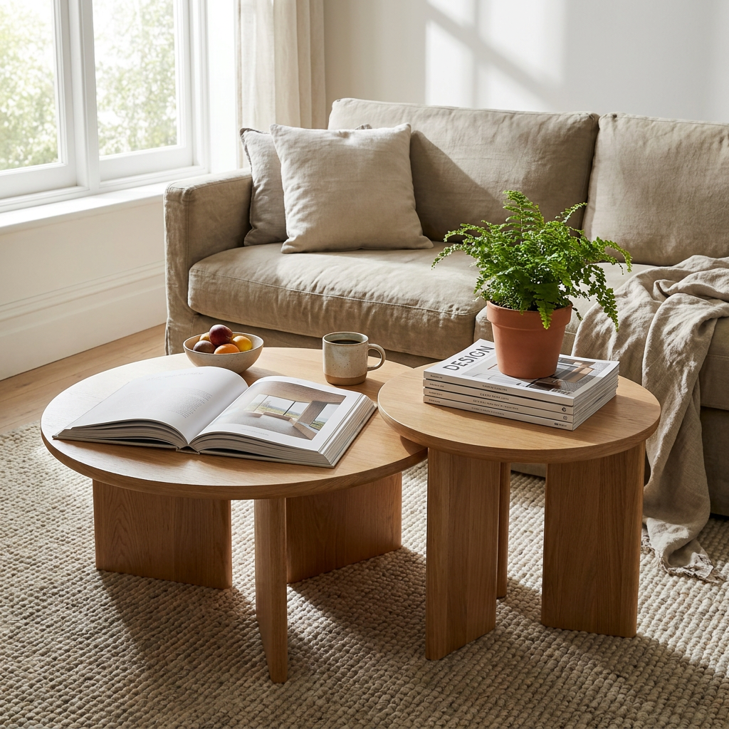 Mid-Century Modern Wood Nesting Coffee Table Set - lifestyle
