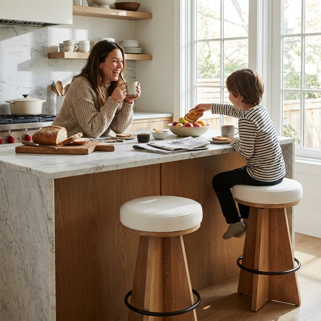 Modern Backless Swivel Boucle Counter Stool - lifestyle