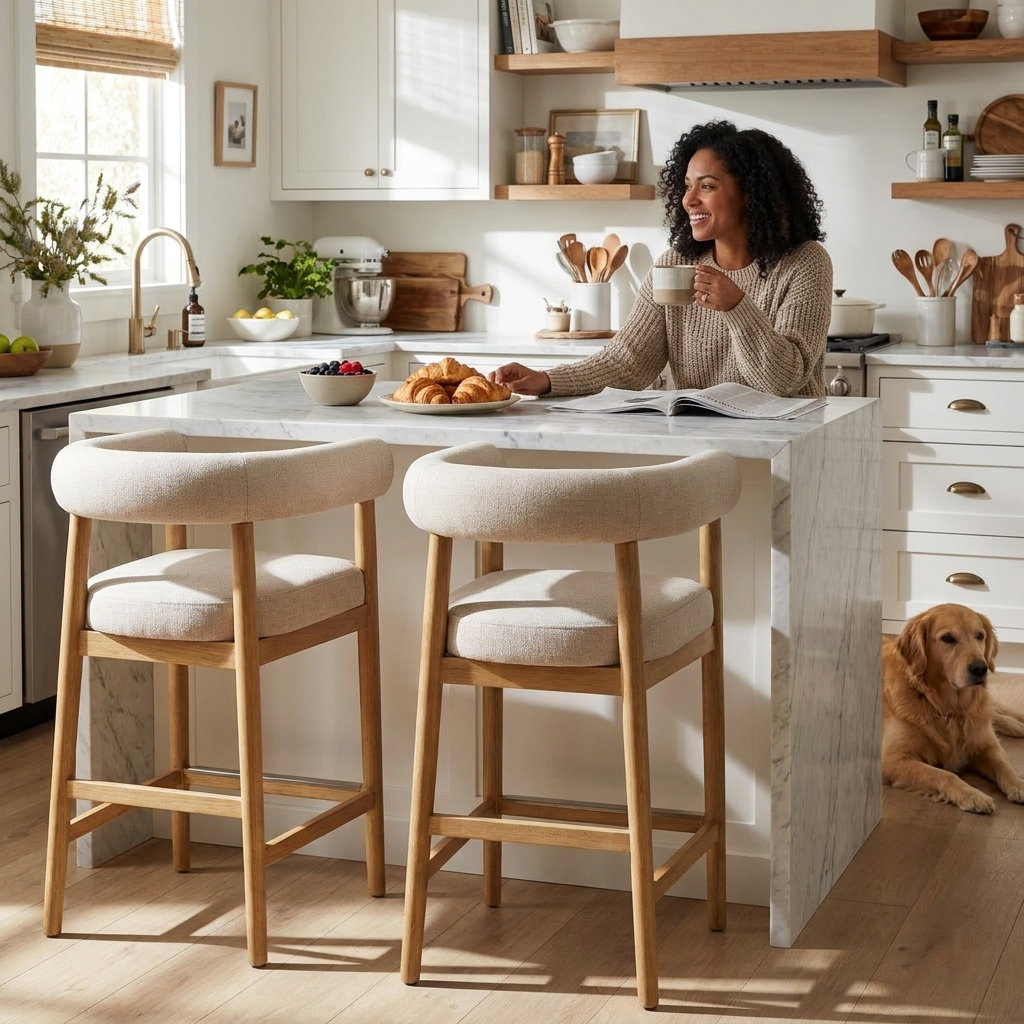 Modern Barrel Counter Bar Stool Flax - lifestyle