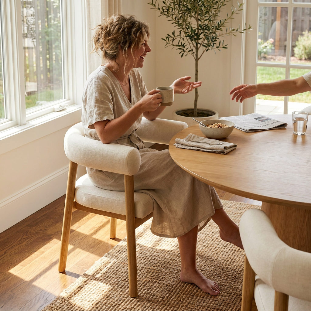 Modern Upholstered Curved Back Dining Chair Flax - lifestyle