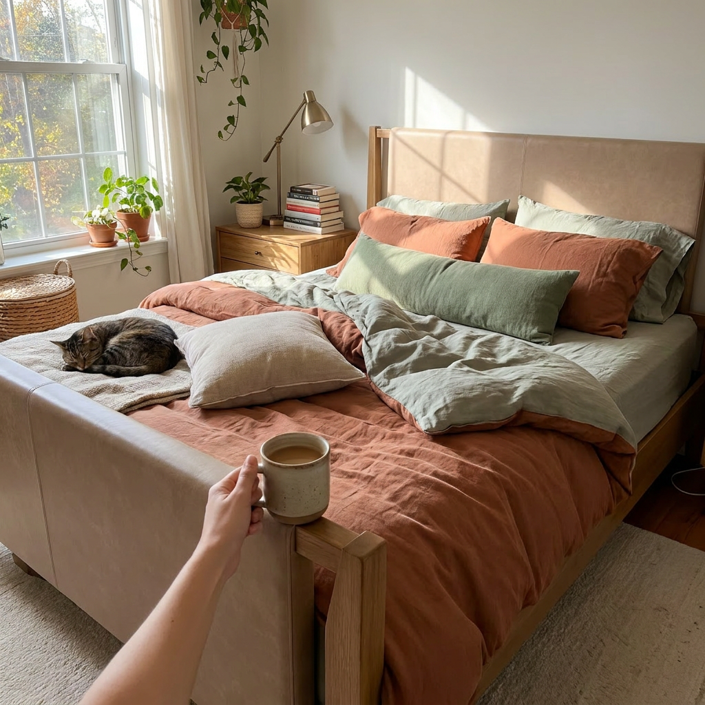 Faux Leather King Bed Frame with 2 Arched Nightstands - lifestyle