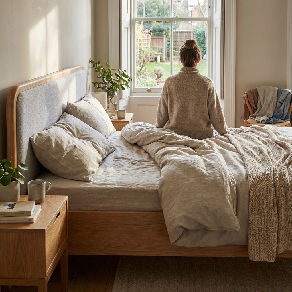 Wood Bed Frame Feather Gray King - lifestyle