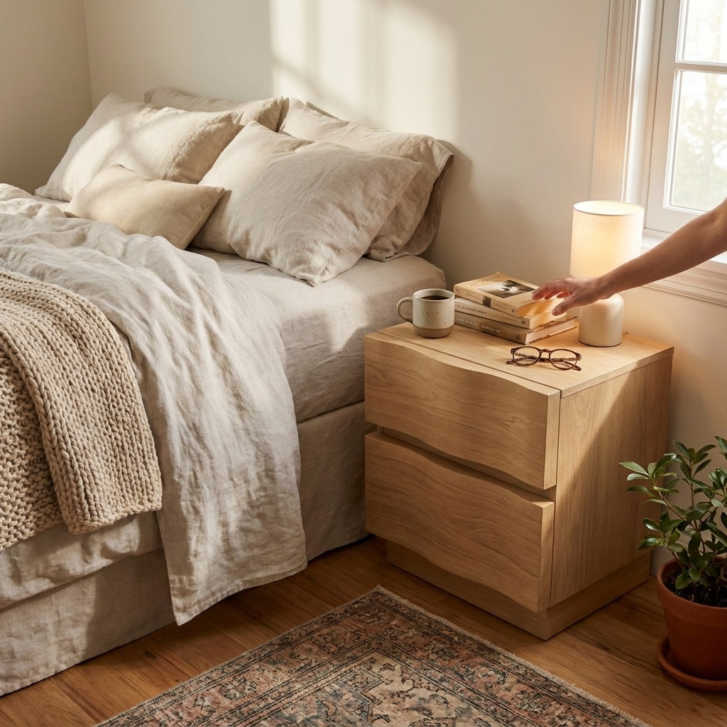 Modern Organic 2-Drawer Wood Nightstand - lifestyle