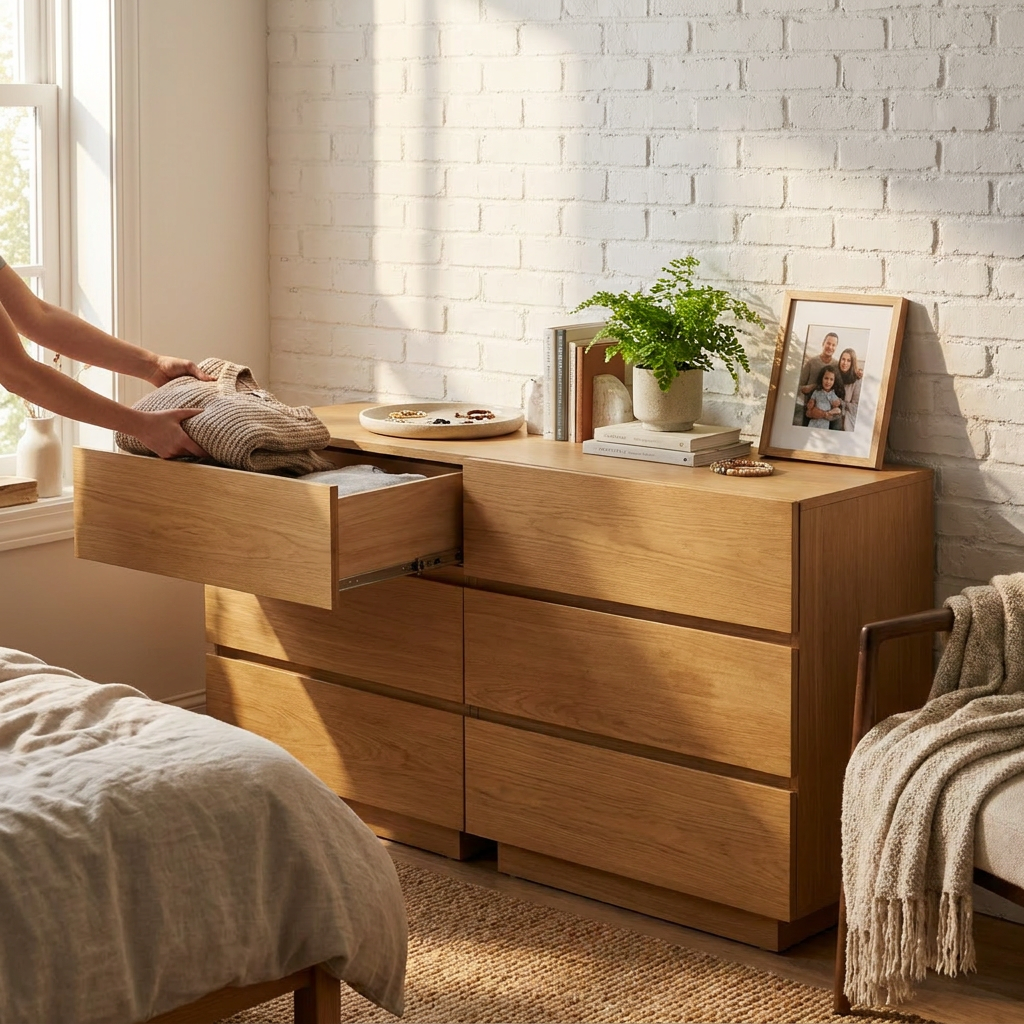 Wooden Modern 3-Drawer Dressers Light Brown (Set of 3) - lifestyle