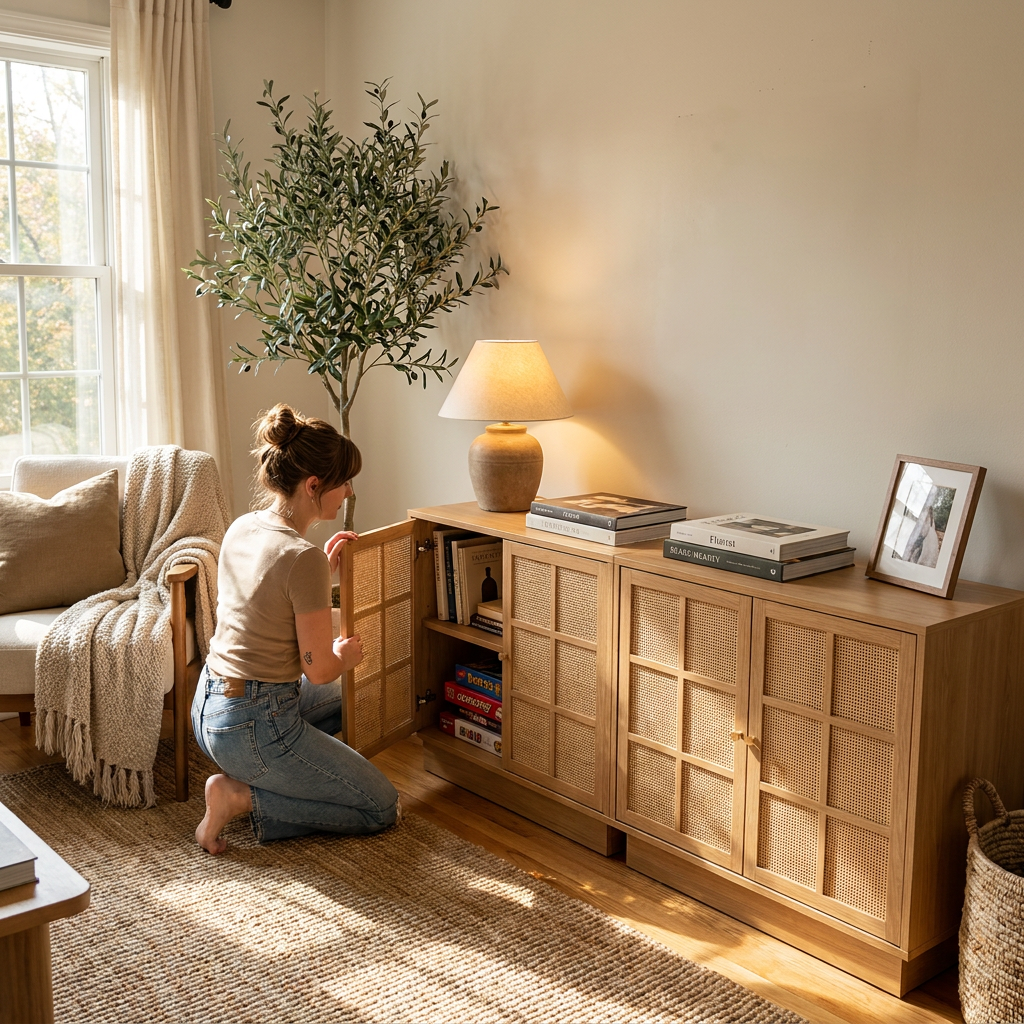Modern Coastal Raw Oak TV Cabinet Stand - lifestyle